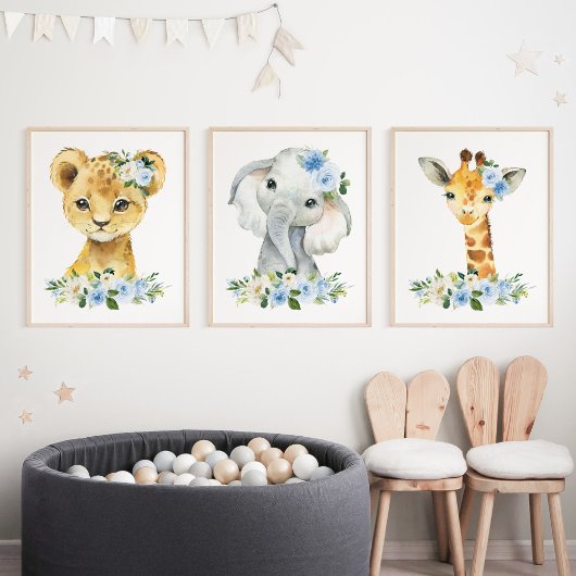 Jungtiere, Safari, Blumen, Kinderzimmer Bilderwand Sets