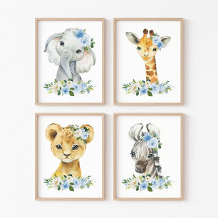 Jungtiere, Safari, Blumen, Kinderzimmer Bilderwand Sets