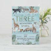 Jungtiere und Drei Zootiere zum Geburtstag Einladung (Stehend Vorderseite)