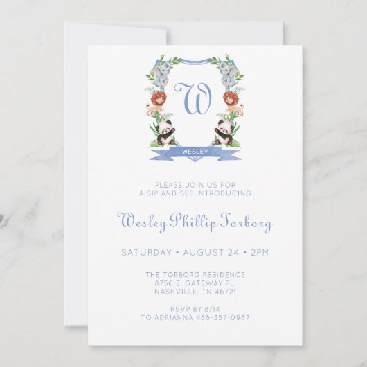 Jungtiere Wappen Boy Sip und sehen Einladung (Vorderseite)