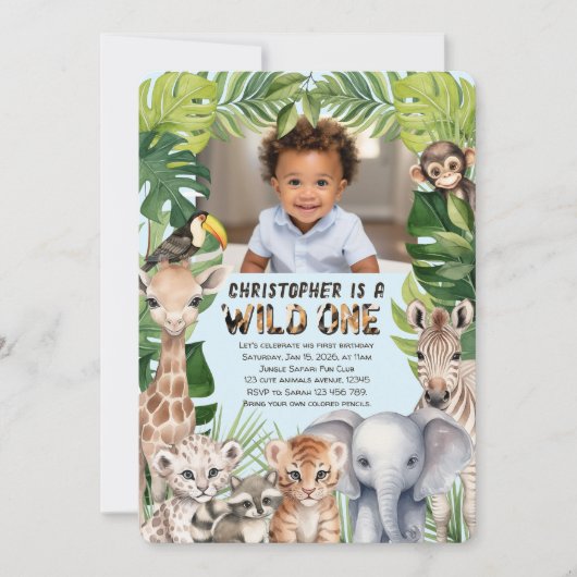 Jungtiere wild 1. Geburtstag Foto Einladung (Vorderseite)