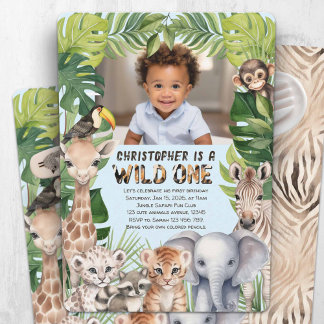 Jungtiere wild 1. Geburtstag Foto Einladung