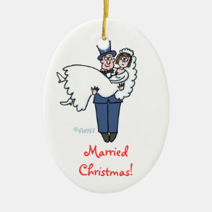 Jungvermählten-erste Weihnachtszusammen Braut und Keramik Ornament