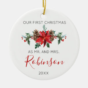 Jungvermählten-Weihnachtsherr und Frau rote Keramikornament