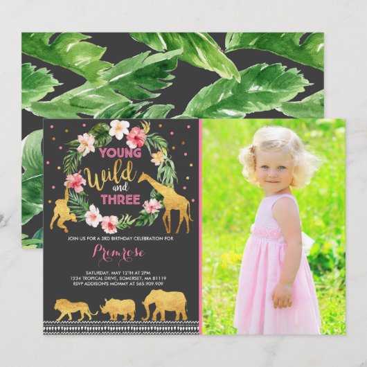 Jungwild und Dreifarbiger Einladungs-Dschungel Einladung (Vorne/Hinten)