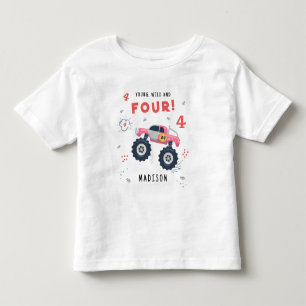 Jungwild und Vierter Geburtstag Kindermonsterwagen Kleinkind T-shirt