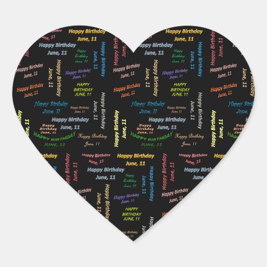 Juni, 11 Geburtstagsticker Herz-Aufkleber (Vorderseite)