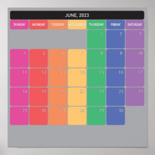 Juni 2023 Planer-Kalender farbige Tage Poster