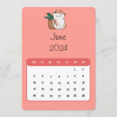 Juni 2024 Stand Alone Cat and Pflanze Kalender Menükarte (Vorderseite)