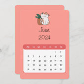Juni 2024 Stand Alone Cat and Pflanze Kalender Menükarte (Vorne/Hinten)