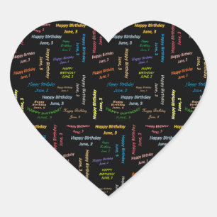 Juni, 3 Geburtstagsticker Herz-Aufkleber