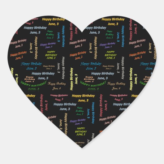 Juni, 3 Geburtstagsticker Herz-Aufkleber (Vorderseite)