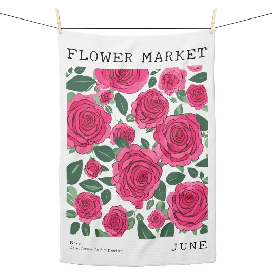 Juni Blume Markt Rosa Rose Blumendruck Geschirrtuch