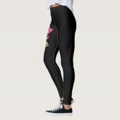 Juni Blume, Rosa Rose und Rosa Rose auf Schwarz Leggings (Links)
