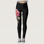 Juni Blume, Rosa Rose und Rosa Rose auf Schwarz Leggings (Vorderseite)