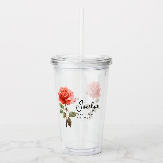 Juni Geburtsmonat Blume Rose Personalisiert Acryltrinkbecher (Vorderseite)