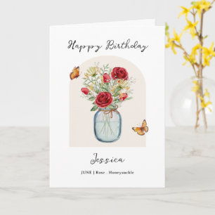Juni-Geburtsmonats-Blumen-Geburtstag Karte