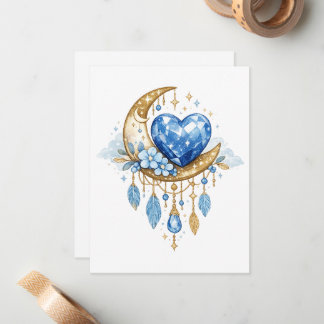 Juni Geburtsstein Mond Herz Boho Blaues Edelsteind Mitteilungskarte