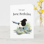 Juni-Geburtstag, Elster - Aquarell-Vogel Karte (Gelbe Blume)