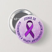 Juni ist Alzheimer & Brain Awareness Month Button (Vorne & Hinten)