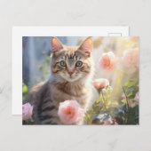 Juni Rose und Katze Postkarte (Vorne/Hinten)