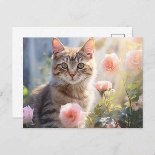 Juni Rose und Katze Postkarte (Vorne/Hinten)