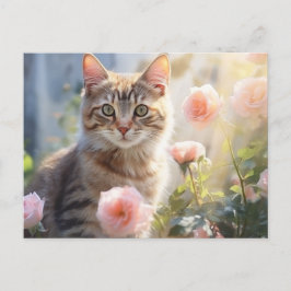 Juni Rose und Katze Postkarte