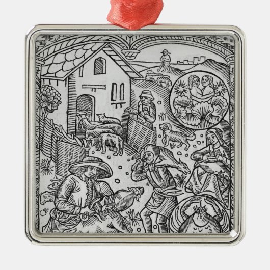 Juni, Schafscheren, Zwillinge Ornament Aus Metall (Vorne)