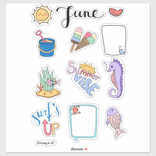 Juni-Stickerbogen – Sommerstart Aufkleber (Blatt)