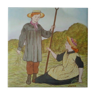 Juni Wedgwood Monate des Jahres Handfarbene Repro Fliese