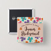 JUNIOR BRIDESMAID Fun Daisies Pop Wedding Name Tag Button (Vorne & Hinten)