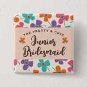 JUNIOR BRIDESMAID Fun Daisies Pop Wedding Name Tag Button (Vorderseite)