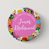 JUNIOR BRIDESMAID Spring Flowers Wedname Tag Button (Vorderseite)