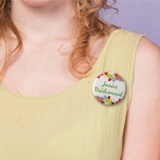 JUNIOR BRIDESMAID Spring Flowers Wedname Tag Button