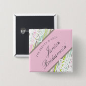 JUNIOR BRIDESMAID Sweet Garden Stripe Chic Wedding Button (Vorne & Hinten)