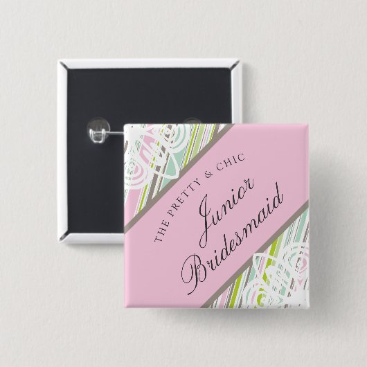 JUNIOR BRIDESMAID Sweet Garden Stripe Chic Wedding Button (Vorne & Hinten)