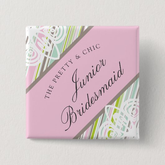 JUNIOR BRIDESMAID Sweet Garden Stripe Chic Wedding Button (Vorderseite)
