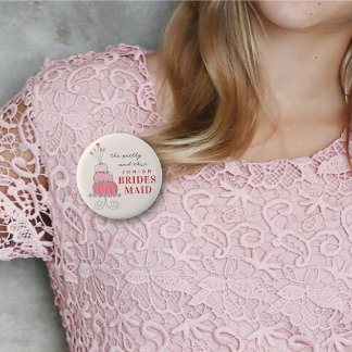 JUNIOR BRIDESMAID Sweet Pink Wedding Cake Name Tag Button