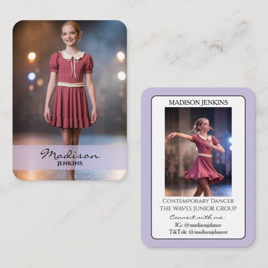 Junior Dance Autogramm-Handelskarte Violette Karte (Vorne/Hinten)