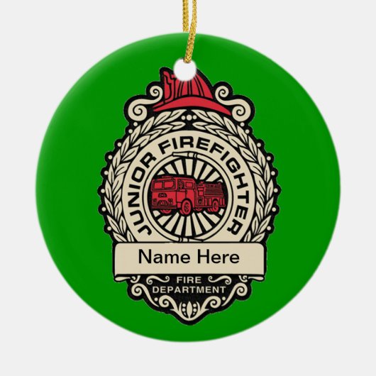 Junior Firefighter's Abzeichen Custom Keramik Ornament (Vorne)