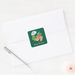 Juniper Green Frohe Weihnachts-Chili Zeichnend Quadratischer Aufkleber