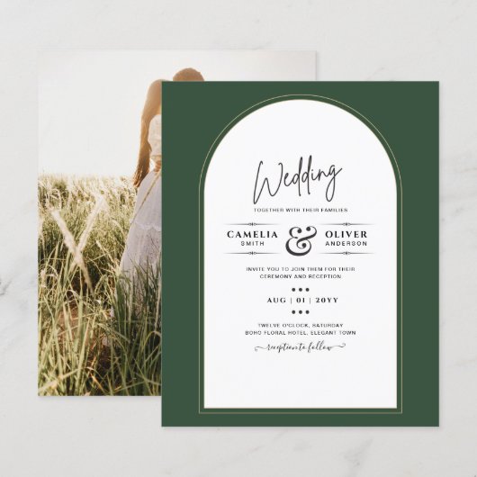 JUNIPER GREEN GOLD FOTO Wedding INVITE (Vorne/Hinten)