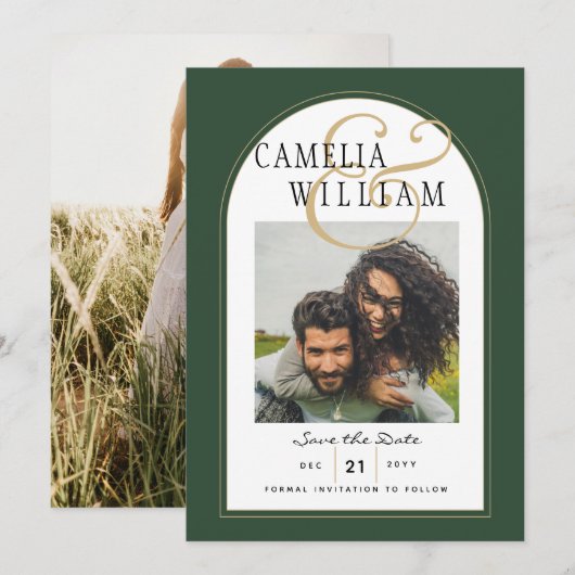 JUNIPER GREEN GOLD FOTO Wedding INVITE Einladung (Vorne/Hinten)