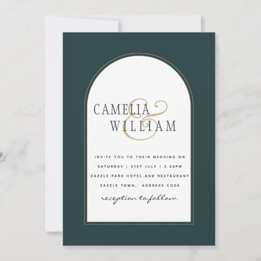 Juniper Green Gold Moderne Hochzeit INVITE QR Code Einladung (Vorderseite)