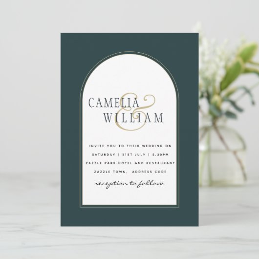 Juniper Green Gold Moderne Hochzeit INVITE QR Code Einladung (Stehend Vorderseite)