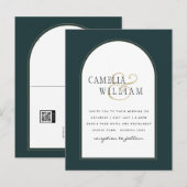 Juniper Green Gold Moderne Hochzeit INVITE QR Code Postkarte (Vorne/Hinten)