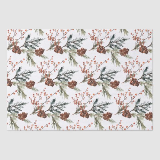 Juniper Pine Branches Cones Ilex Berries Seidenpapier (Vorderseite)