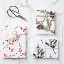 Juniper Pine Tree Branch Cones & Red Ilex Berries Geschenkpapier Set
