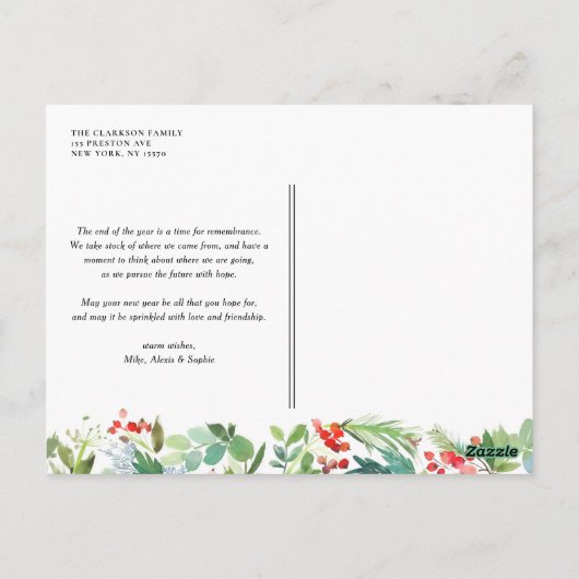 Juniper und Holly Wreath Frohe Weihnachtsfeier Fot Postkarte (Rückseite)