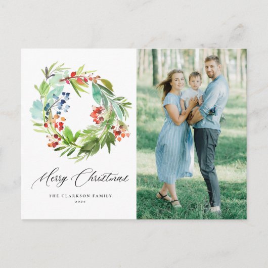 Juniper und Holly Wreath Frohe Weihnachtsfeier Fot Postkarte (Vorderseite)